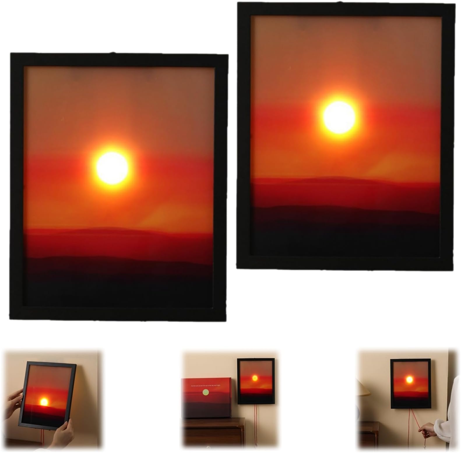 Creative Sunset Hand Pulled Night Light,Adjustable Height & Brightness,Movable Sunrise to Sunset Scenery Wall Lamp,Manual Pull Cord Night Light,for Bedroom Living Room Decor (2)