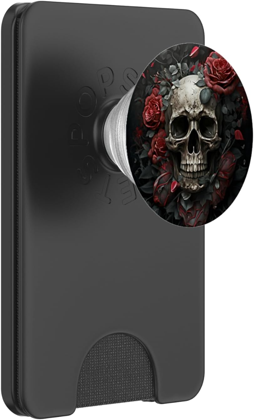 Skull Floral Wild Roses Pattern Flowers Skull PopSockets PopWallet for MagSafe