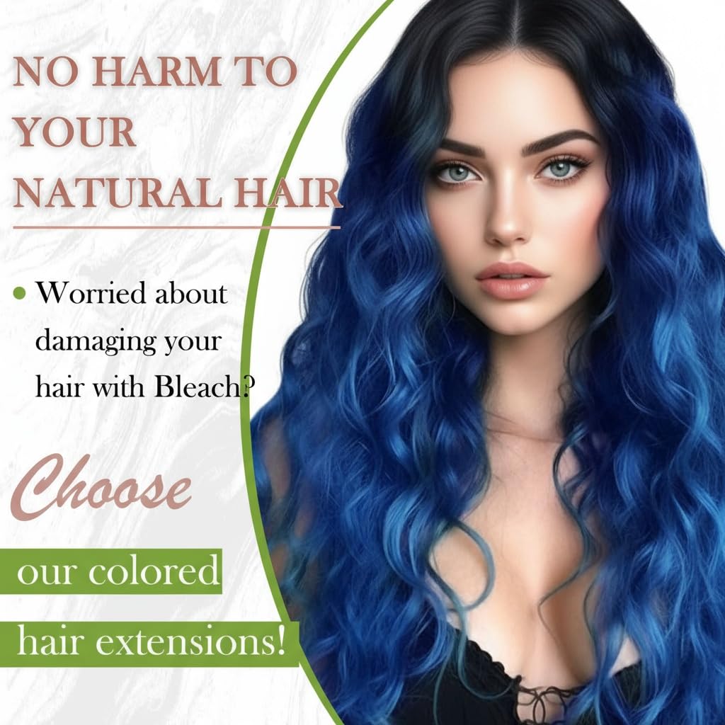 Human Hair Extensions Tape in Blue Remy Hair 18 Inch Blue Hair Extensions Tape in Straight Real Tape in Hair Extensions Human Hair for Highlight Cosplay Party 25g/10pcs