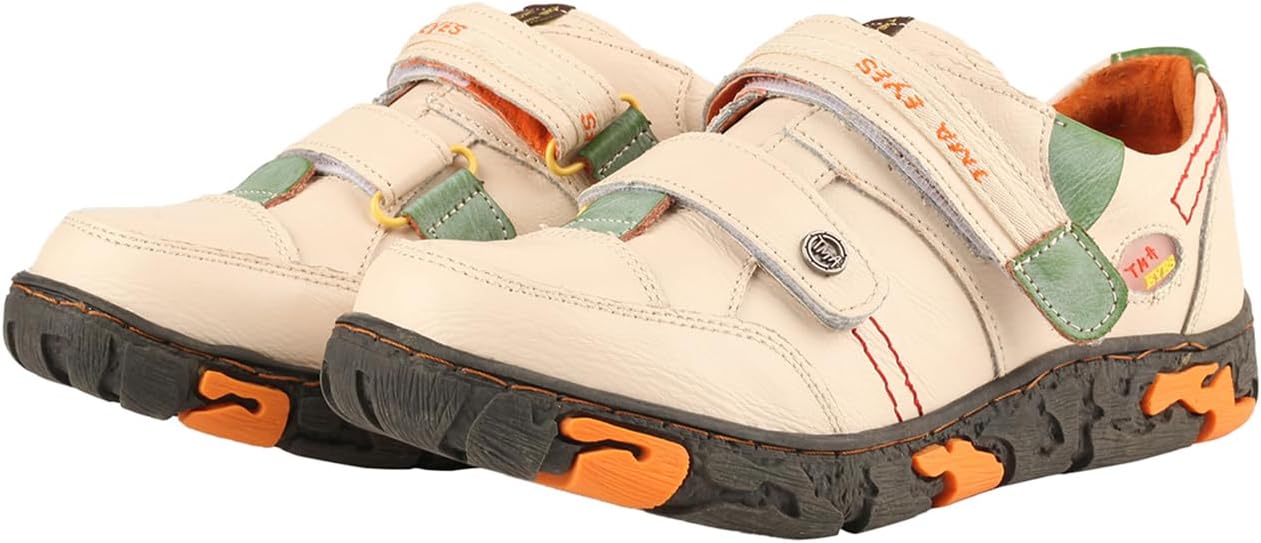 TMA EYES Women's Leather Soft Sole Non-Slip Lace-up Walking Shoes with Hook-and-Loop Fastener Design - Image 3