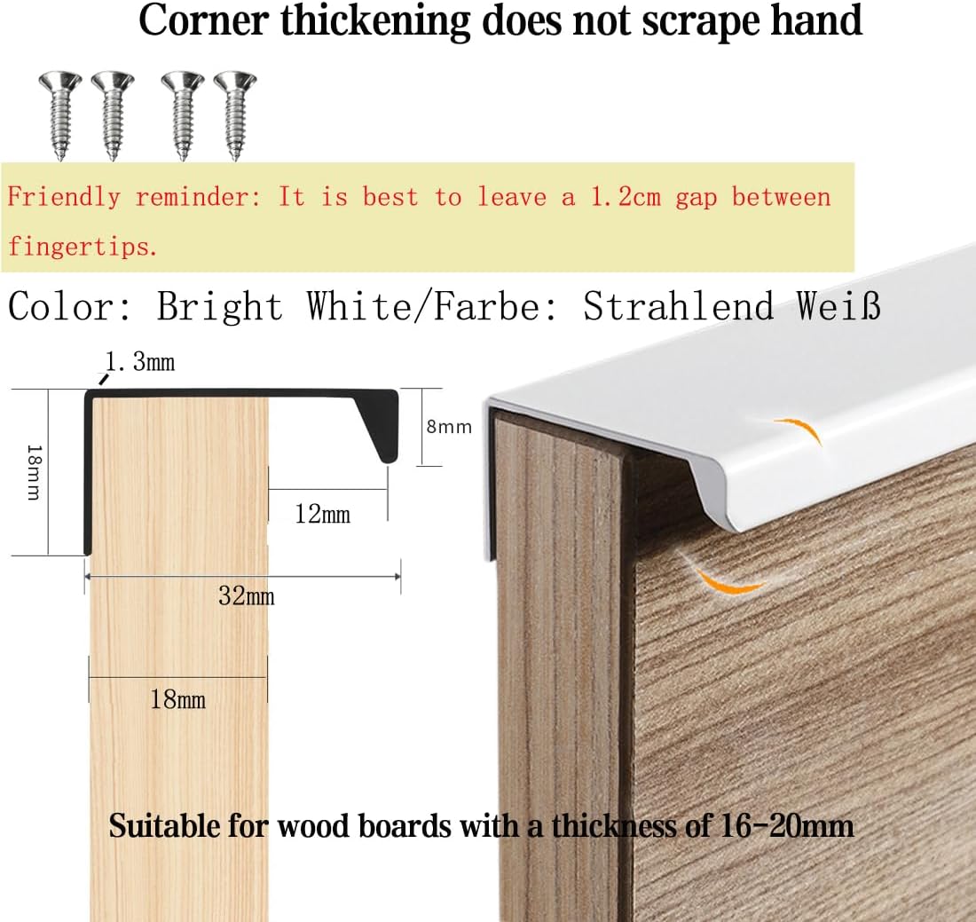 6 Pack Finger Edge Pull Furniture Drawer Handles Bright White Hidden Cabinet Kitchen Drawer Pull Handles