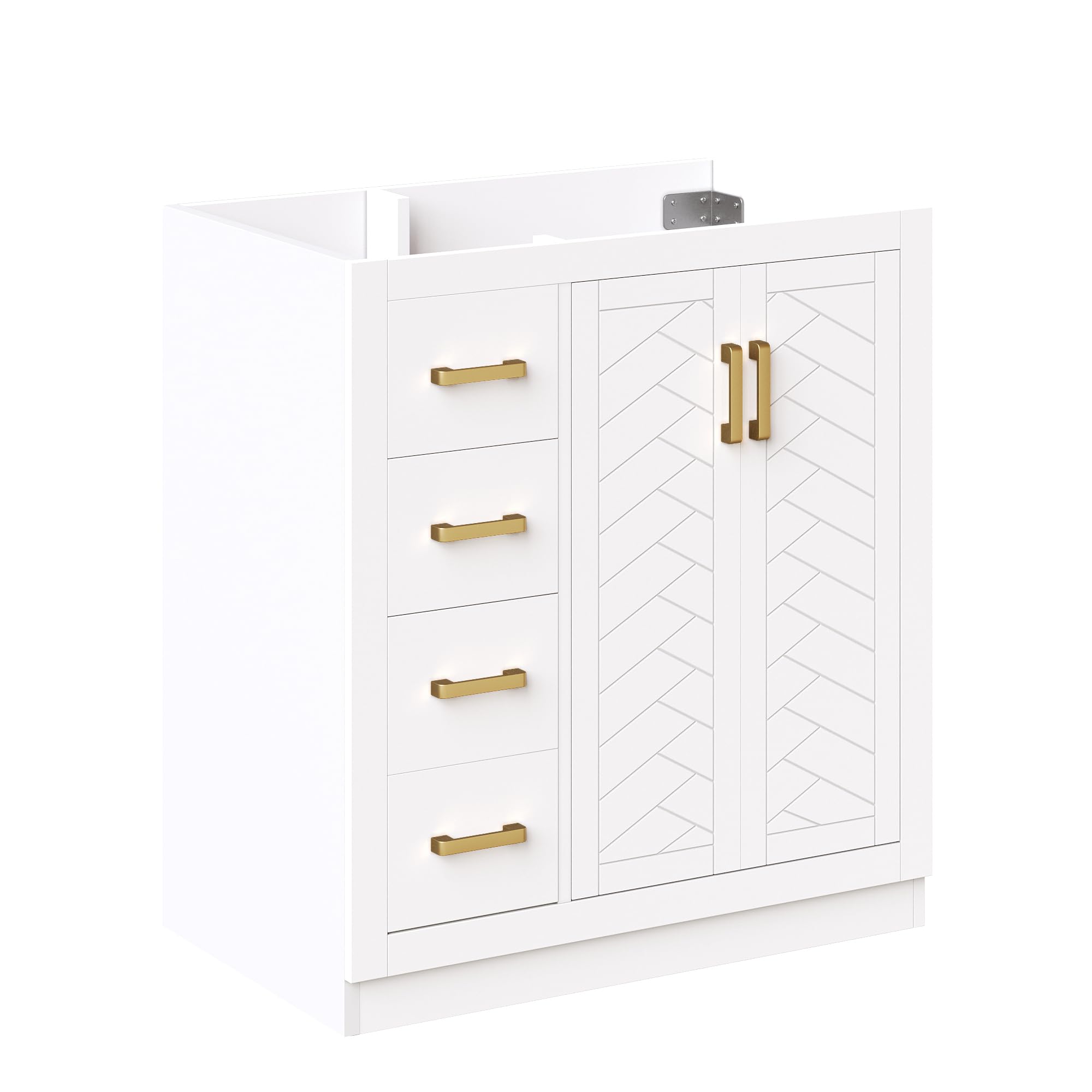 Mobile sottolavabo, 76,5 × 46,5 × 84,5 cm con 3 cassetti e ripiano laterale, armadio da bagno con molto spazio, cerniere e piscine in ceramica, colore: bianco