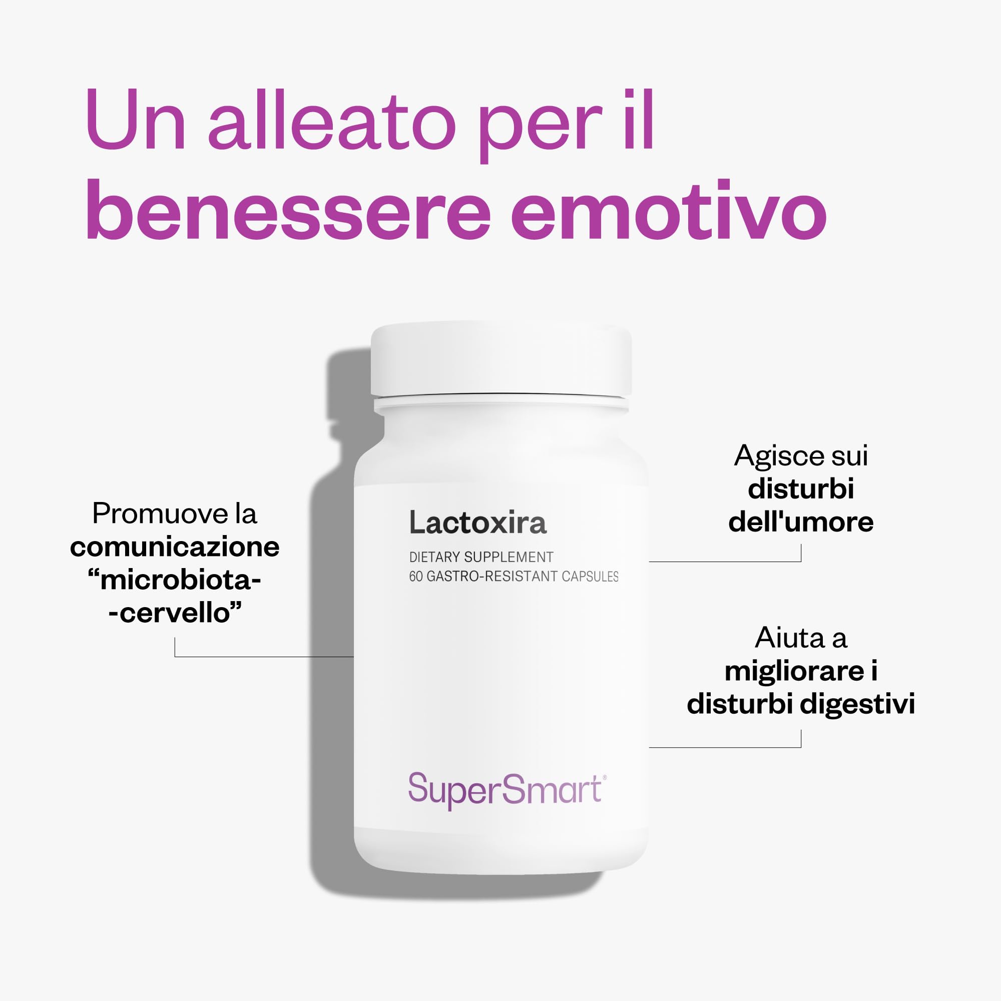 Lactoxira - Rinforza il Sistema Immunitario - Migliora l'Umore -SuperSmart | Integratore Alimentare Con 8 Fermenti Lattici Vivi Probiotici (Lactobacillus & Bifidobacterium) - No OGM - 60 Capsule DR