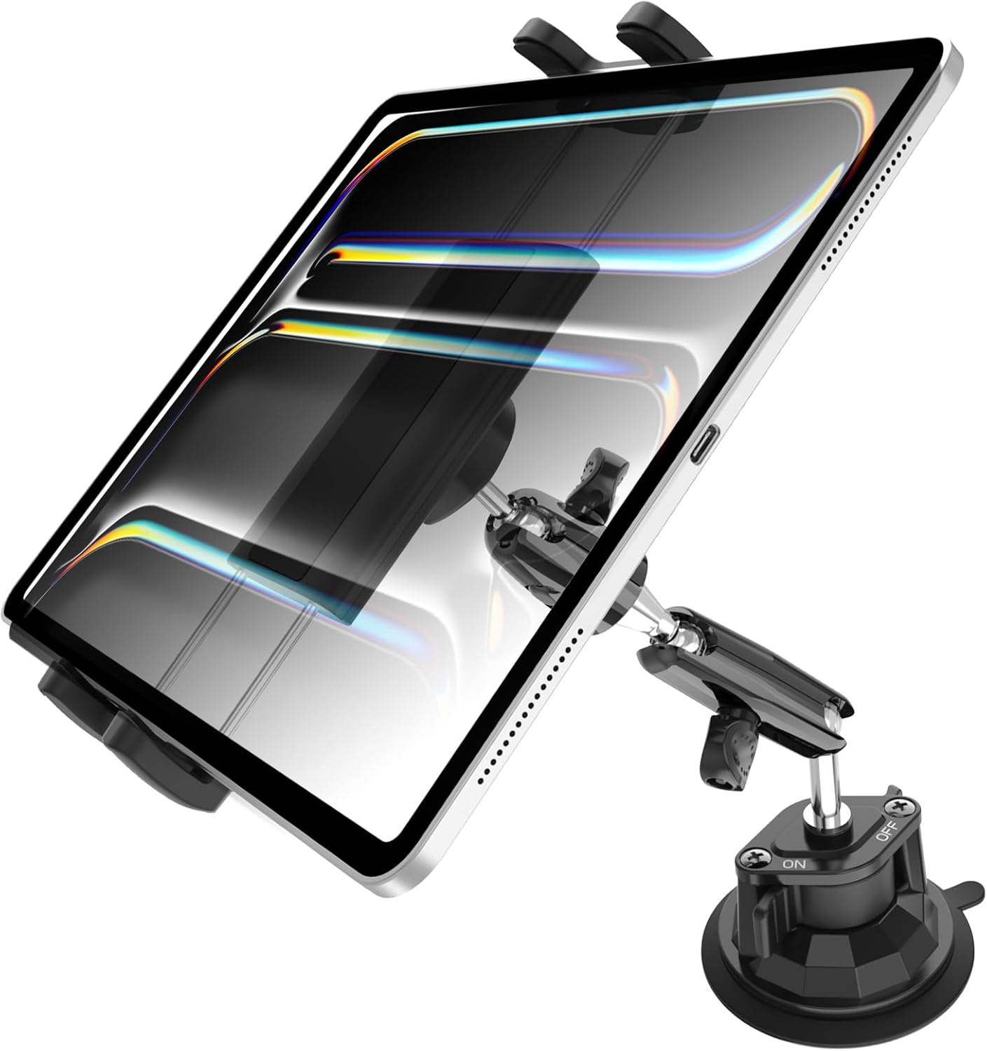 Charchendo Tablet Holder for Car Truck SUV Dashboard Windshield, Strong Suction Cup Tablet Phone Mount with 7.5" Metal Arm 360° Rotation Fits iPad Pro 13/12.9/Air/Mini, Galaxy Z Fold, 4-13" Devices