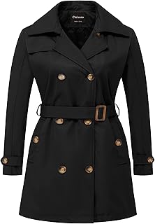 Chrisuno Women's Plus Size Double Breasted Trench Coats Mid-Length Belte...