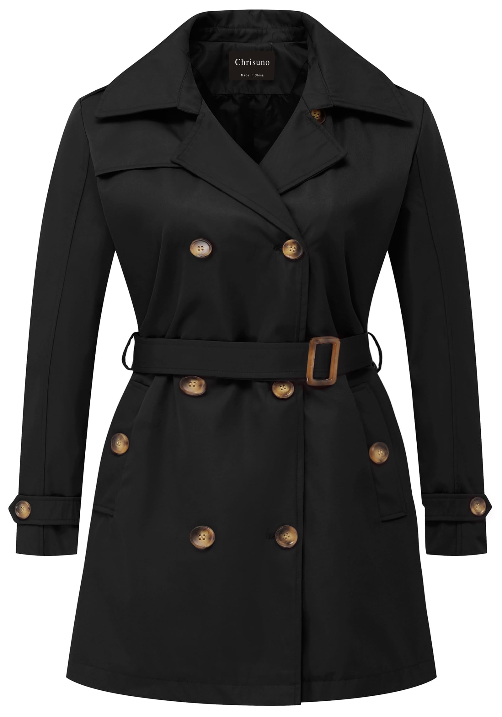 Chrisuno Womens Plus Size Double Breasted Trench Coats Mid-Length Belted Overcoat Dress Jacket with Detachable Hood