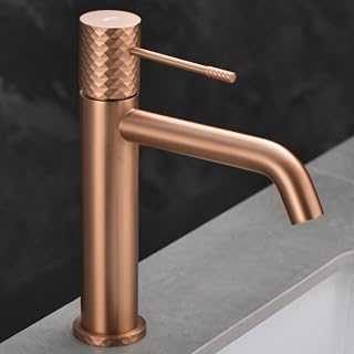 IMEX - Grifo Lavabo Oro Rosa Cepillado | Grifo Baño Monomando con Agua Fria y Caliente | Grifo de Caño Bajo Fabricado con Latón | Ahorro de Agua y Fácil Instalación | Serie Génova