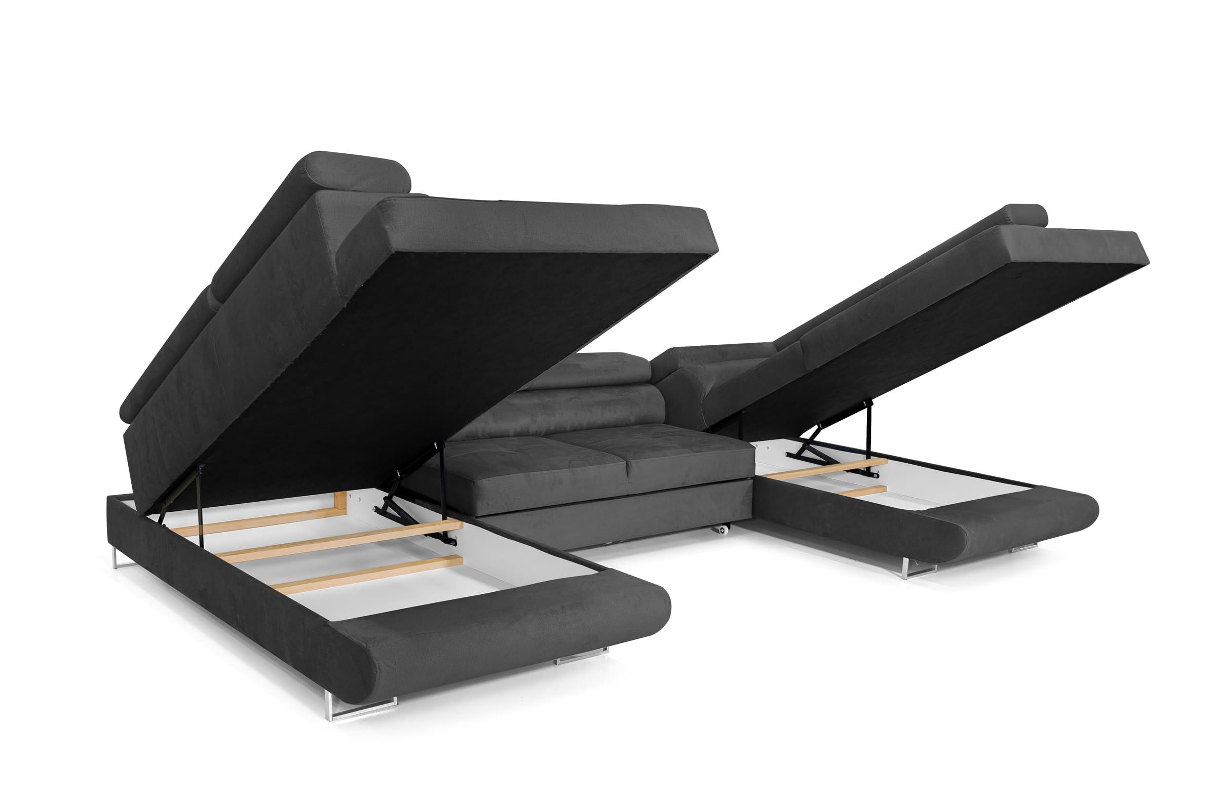 Ecksofa mit Schlaffunktion Big PASTI U-Form, Sofa Couch mit Bettkasten, 3-Sitzer Eckcouch, Schlafsofa für Wohnzimmer, Big Sofa Couch mit Schlaffunktion (Dunkelgrau)