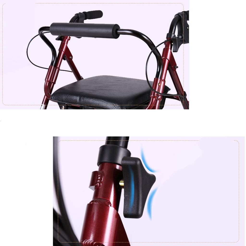 Andador Plegable Cesta de Compras de Aleación de Aluminio Fácil de Plegar a Asiento Blando Tablero Transporte Auxiliar para Ancianos Coche para Caminar, Carga 100 kg, Azul, Rojo Compacto