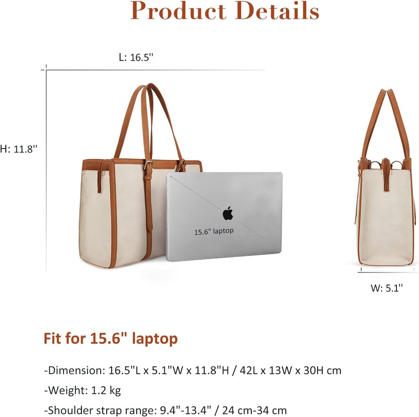 ECOSUSI Laptop Bag For Women 15.6 Inch Work Tote Bags PU Leather Computer Purse For Business Office With 3 Layer Compartments - Image 6