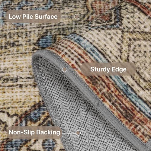 GENIMO Runner Rug 2x5 Non Slip Machine Washable Vintage Hallway Runner Rug, Low Pile Lightweight Rugs for Entryway, Hallway, Kitchen and Corridor, Antique Red