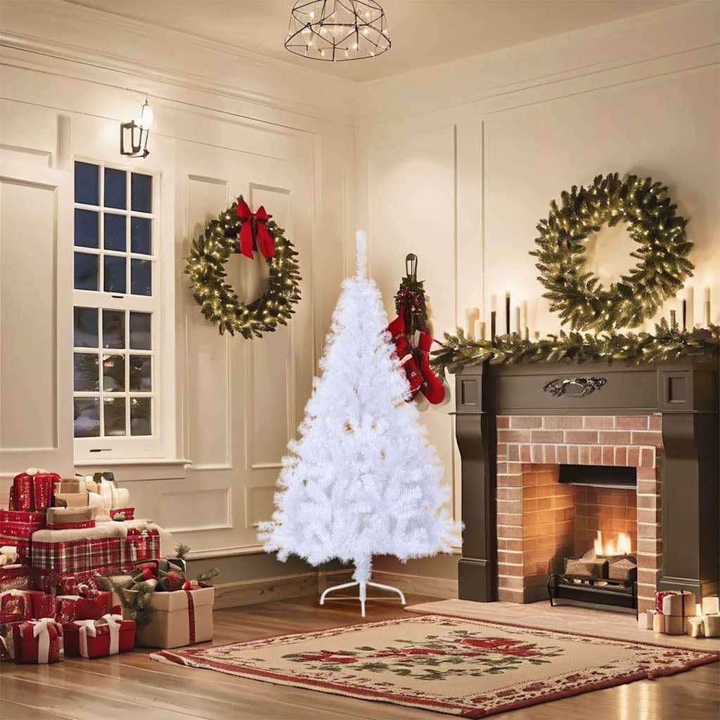 Albero di Natale artificiale bianco, 150 cm, in PVC, con supporto in acciaio, 95 cm di larghezza, 340 punte, realistico, per soggiorno, interni ed esterni protetti
