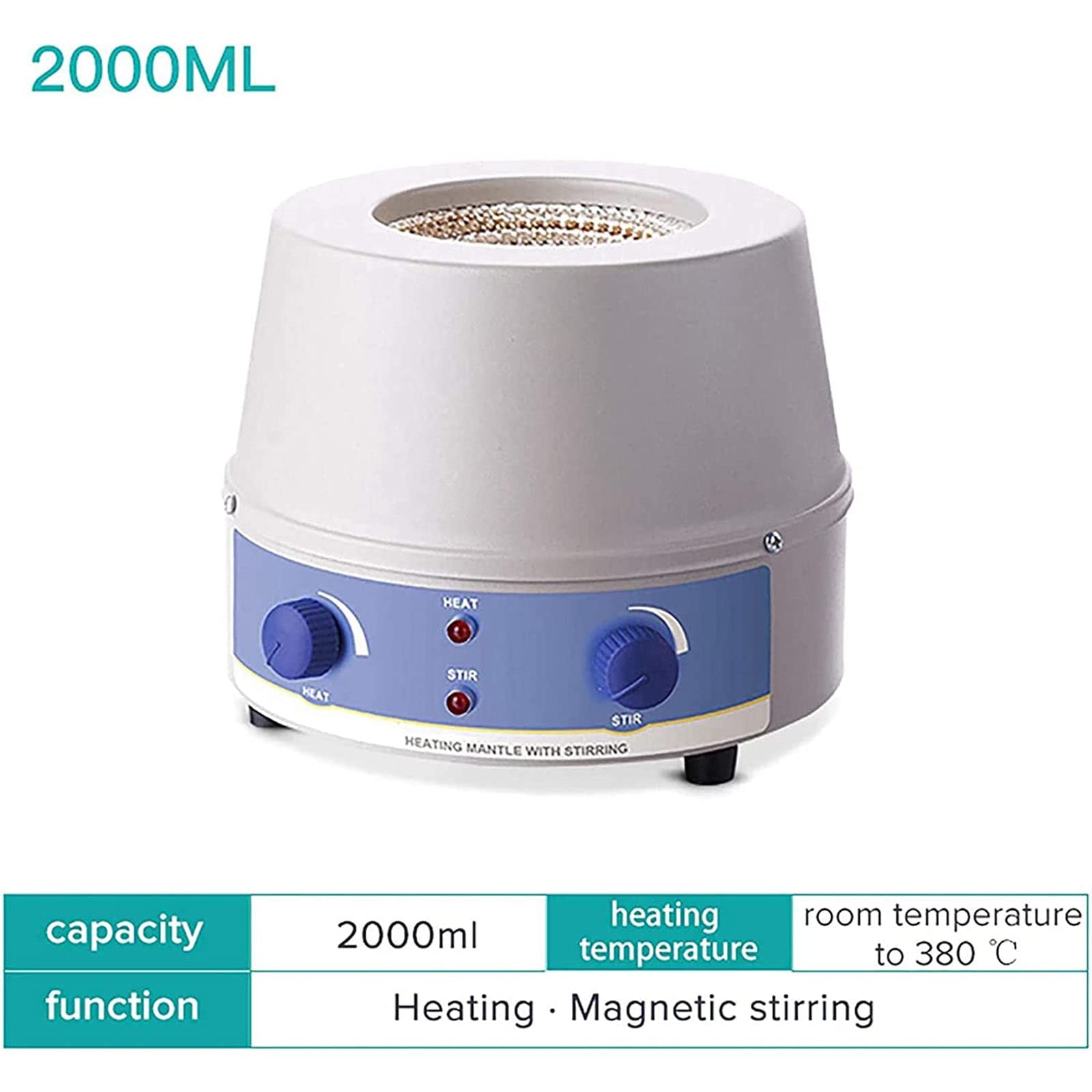 Manto Calefactor con agitador magnético de Laboratorio, Mezclador agitador magnético de 100/500/1000/2000 ml para Calentar y agitar, Potencia de Calentamiento de 100-2400 W, Temperatura Ambi