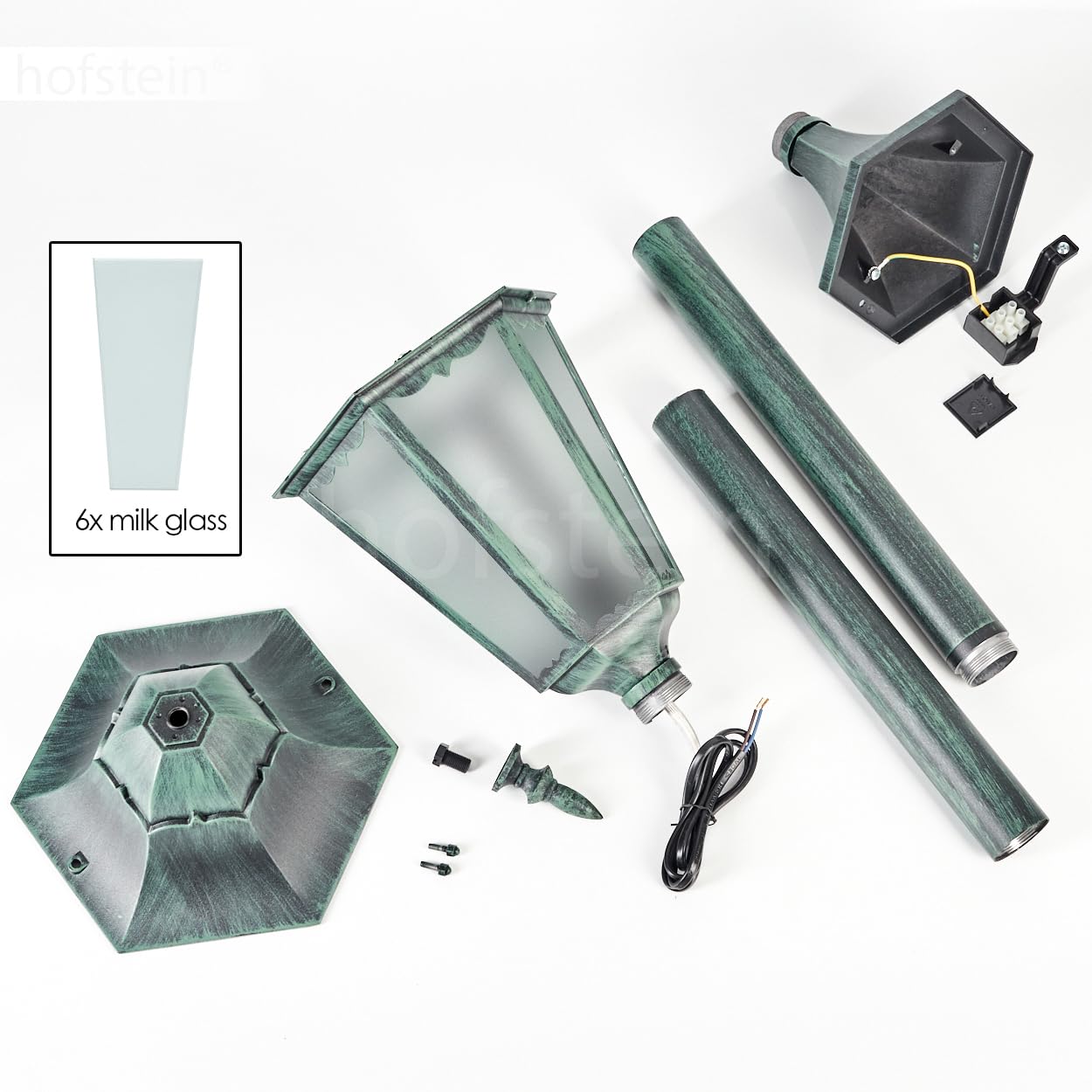 Naofe Outdoor Pathway Light, Made Of Metal/Glass In Black/Gold Colour/Milk Glass, 3-Light Candelabra In Vintage/Retro Look, Height Max. 220 Cm, Garden - View #5