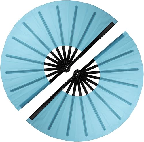 Miniatura 7 de QIRMIZI Abanico grande de 4 piezas para rave, abanicos de baile de línea que estallan en el suelo, abanicos que aplauden, abanicos de vaquero, Azul