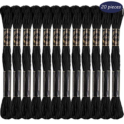 20 Pièces Fils de Broderie Noirs à Broder, Point de Croix, Couture en Coton pour Tricot et Projets de Couture