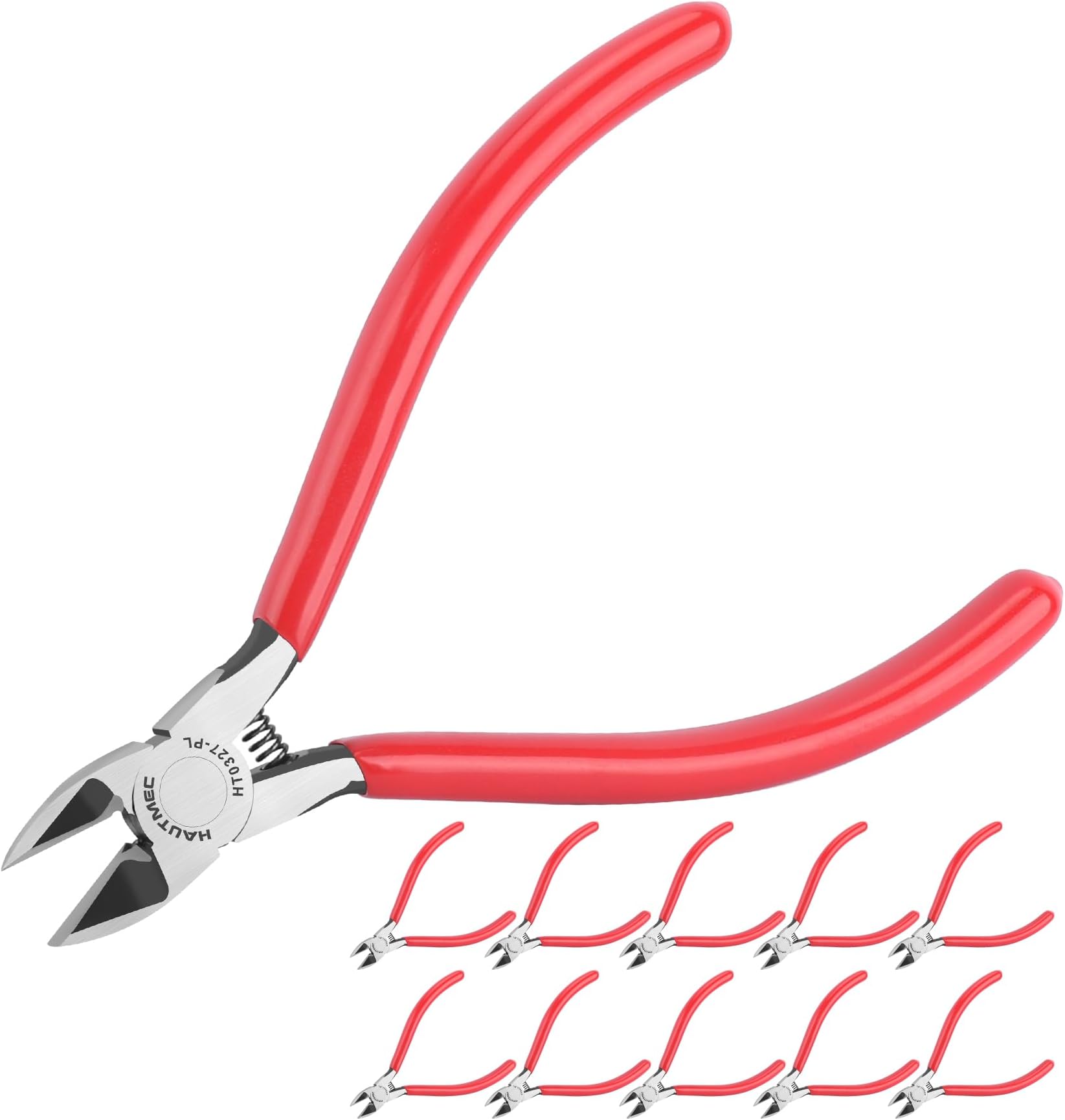 HAUTMEC 5" Precise Small Flush Cutting of Engineer Wire Cutter Plier 10PCS with Location Pin for Fine Shearing, Perfect for Circuit Board Cutting, Electronic Components, HT0327-10PC
