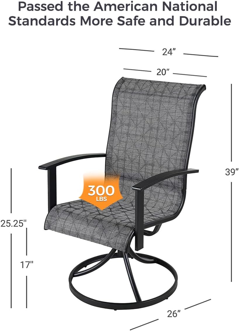 Grand patio 5-Piece Outdoor Furniture Conversation Sets with 32 Inch CSA Approved 40000 BTU Heat Propane Gas Fire Pit Table Outdoor Swivel Rocking Chair 4-Piece Black & Grey Plaid Dining Chair Set