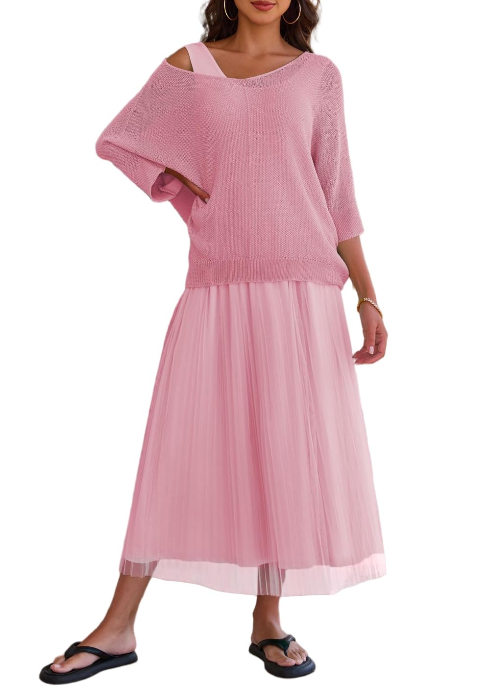 knee length dresses for ladies Ruffle Mesh Hem Tube Dress With Draped Scarf  Famekey