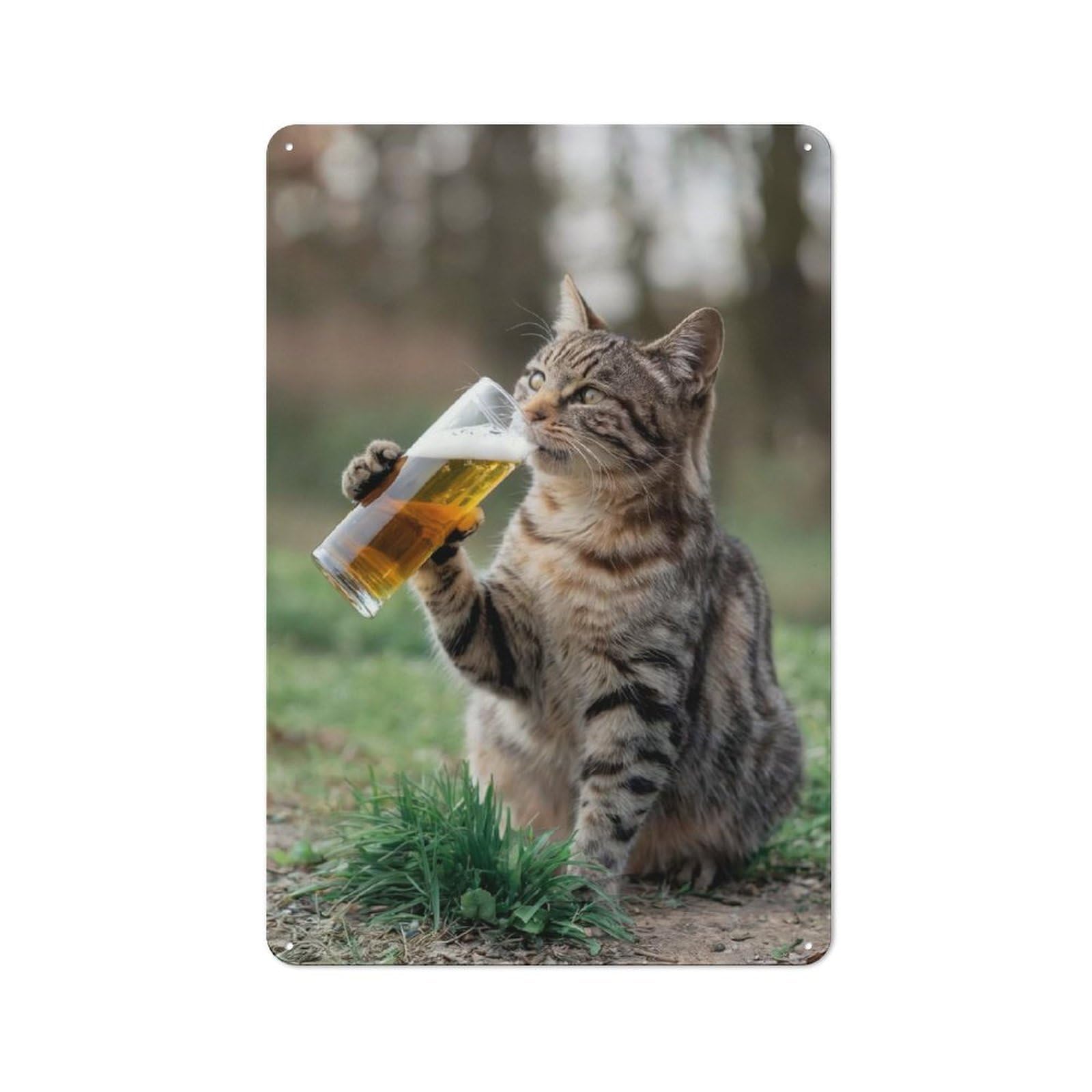 Junmoney Cat Enjoying A Sip Of Beer Retro Metal Wall Sign 30X20cm With For Café Or Home Bar, For Cooler-Season Styling In Café And Home Bar