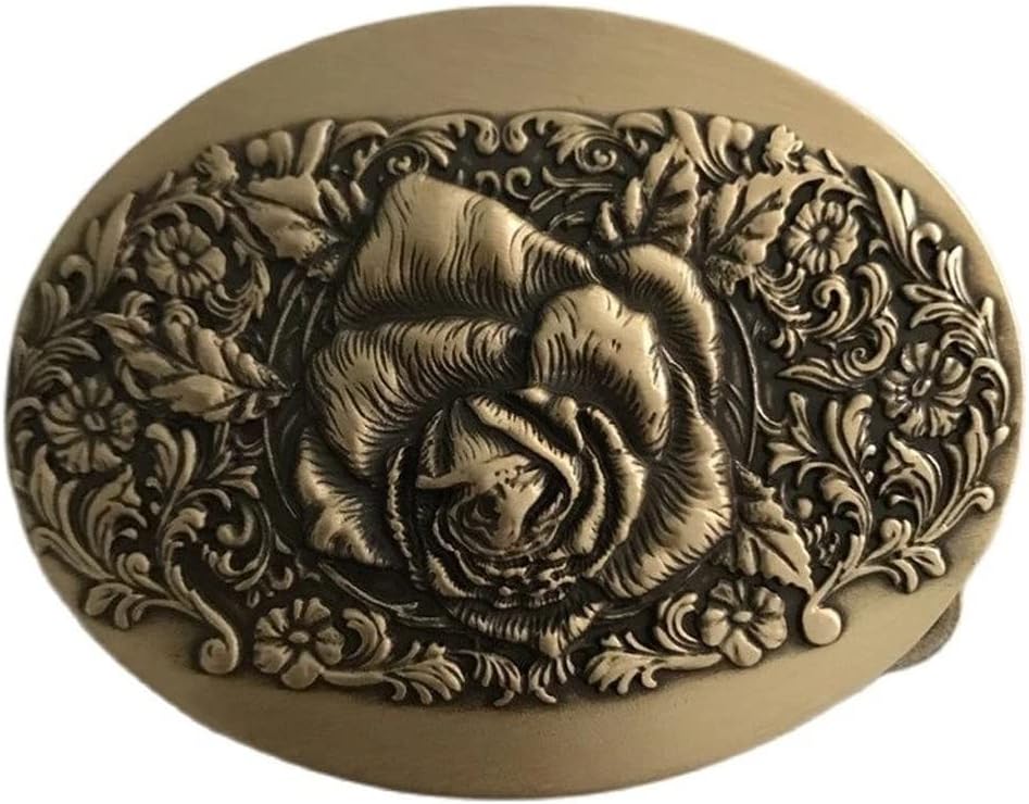 8 * 6cm Oval 3D Roses Solid Brass Belt Buckle with Man Woman Jewelry for 4cm Wide