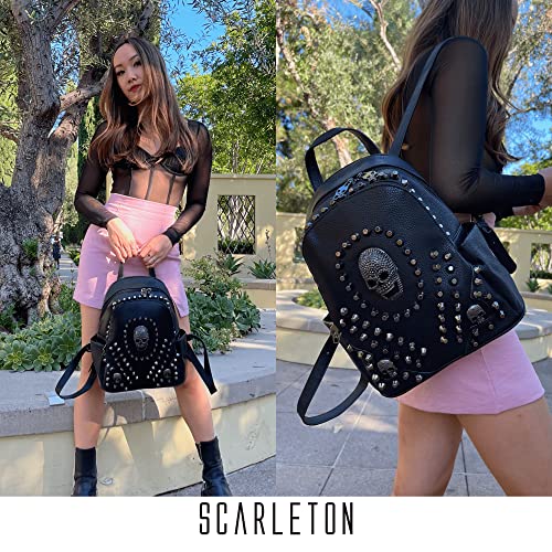 Scarleton Studded Skull Bag for Women, Vegan Leather Punk Rock Rivet Bag, Shoulder Bag H14172