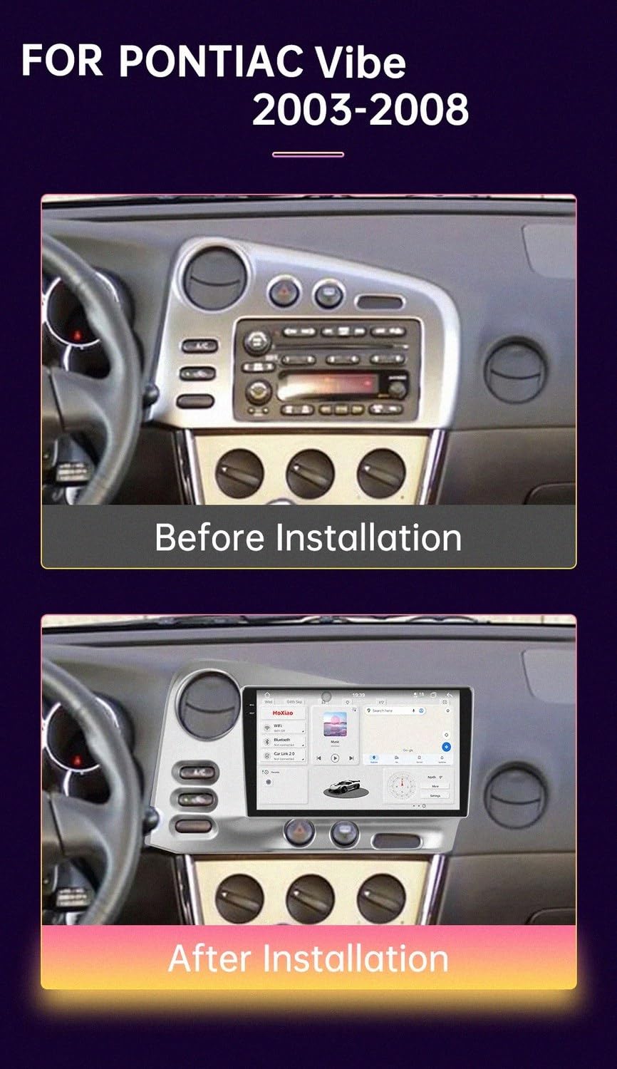 Car Stereo Carplay Radio de Coche para Pontiac Vibe 2003-2004 Cámara Trasera - HD Pantalla Carplay Mirror Link - Portátil Radio Coche Bluetooth con, 8 Nuclear 6G+128G
