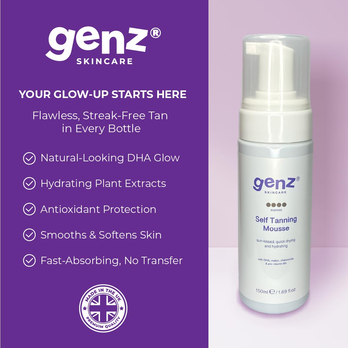 Gen Z London Fake Tan Self Tan Tanning Mousse, Moisturising Mousse for Sun-Kissed Glow, Nourishes, Tones - Image 3
