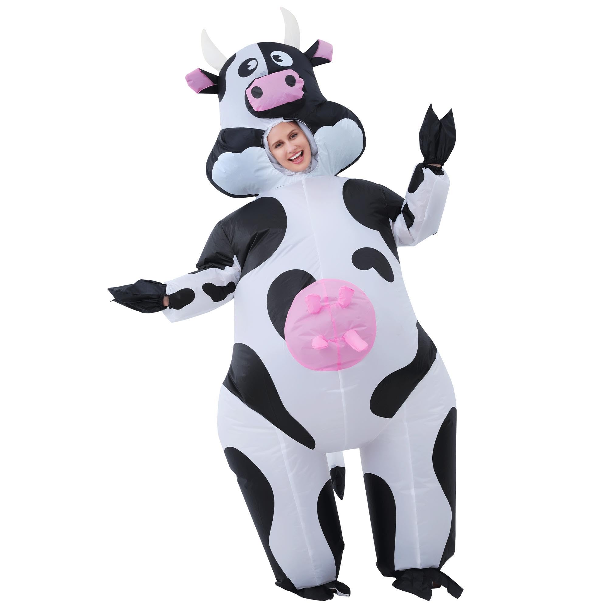 Costume Gonflable de Vache, Costume de Vache Amusant, Déguisement Animal Drôle, Idéal pour Costumes d'Halloween, Noël, Carnaval, Cosplay, Fêtes et Soirées à Thème, Mascarades