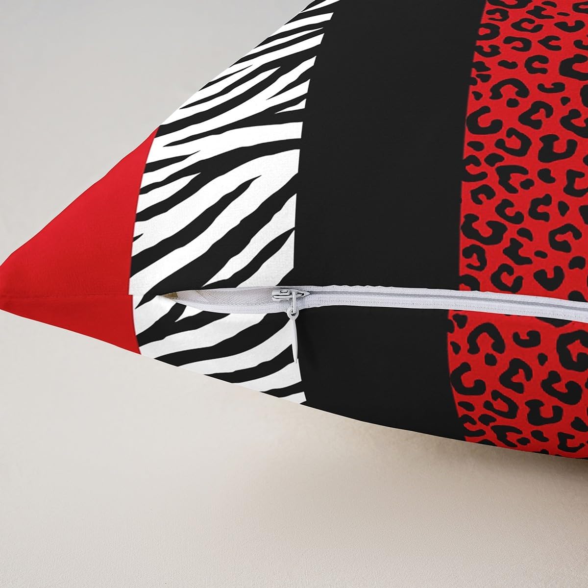 Leopard Print Pillow Covers,24x24 Inch Set of 2,African Wild Animal Skin Print Cushion Cases for Teens Adults,Zebra Geometric Stripes Wildlife Tribal Style Cushion Covers for Room Decor Red Black