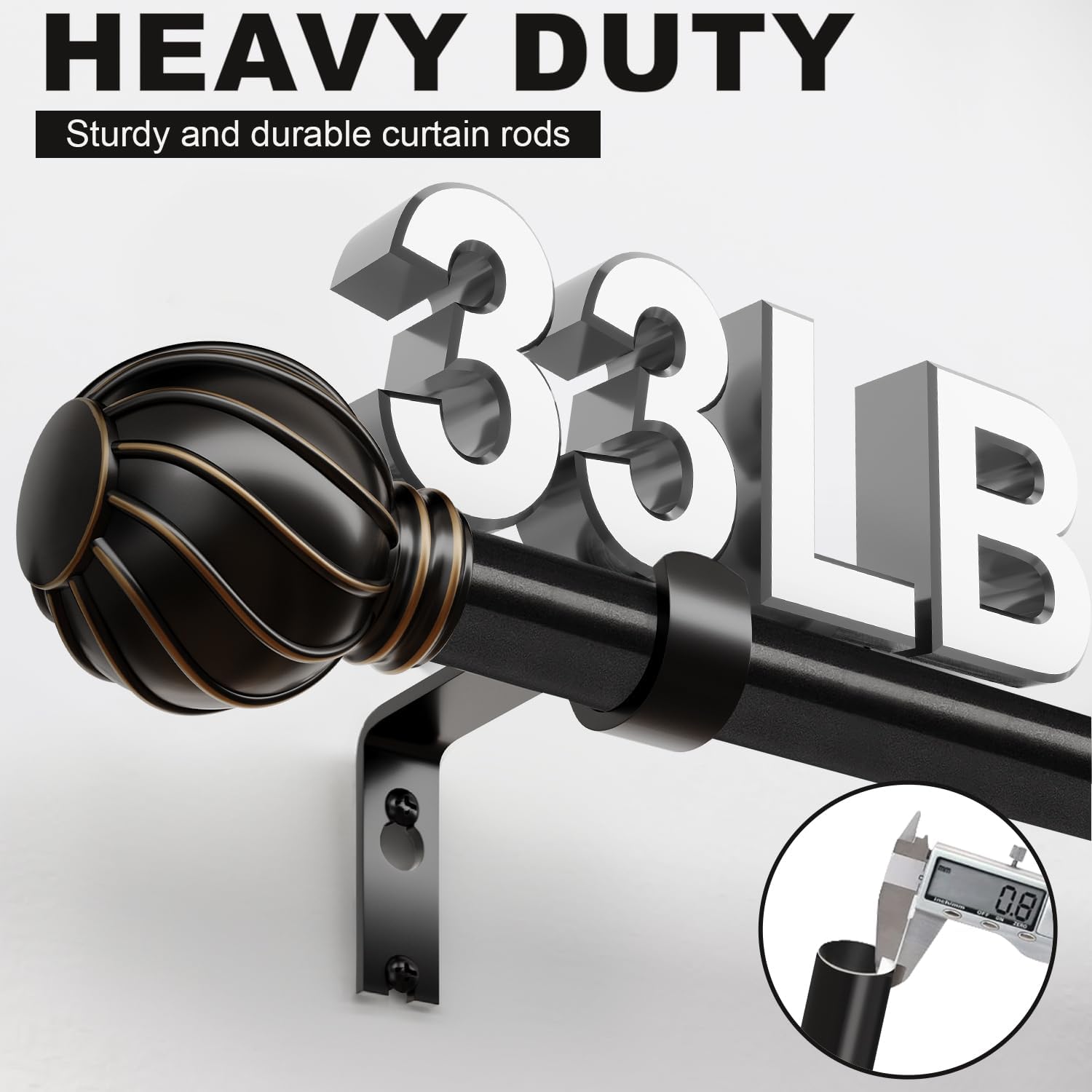 Black Curtain Rods for Windows 72 to 144 Inch 7/8" Diamete Heavy Duty Adjustable Window Curtain Rod with Decorative Finials for Farmhouse Bedroom Living Room Kitchen Outdoor