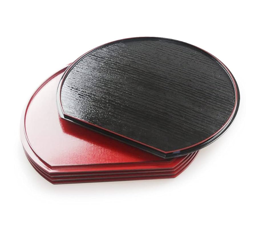 Amazon｜藤代工芸 両面半月膳（半月盆）5枚組 ノンスリップ加工