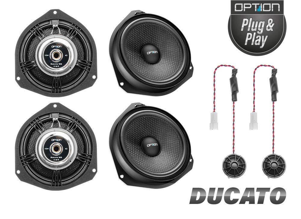 Option DUCATO AIR Lautsprecher-Komplettset kompatibel mit FIAT Ducato/Peugeot Boxer/Citroen Jumper (Typ 250) - 100% Plug & Play Lautsprechersystem inkl. Werkzeug und Alubutyl Dämmung