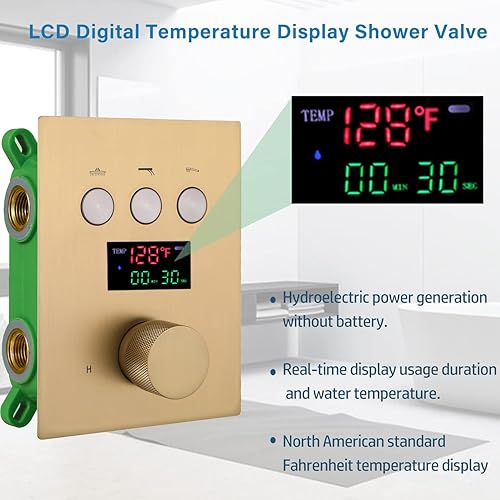 Miniatura 2 de WHSHOWER Juego de grifo de ducha dorado cepillado de 12 pulgadas, sistema de ducha montado en la pared con 4 chorros corporales, accesorios de ducha