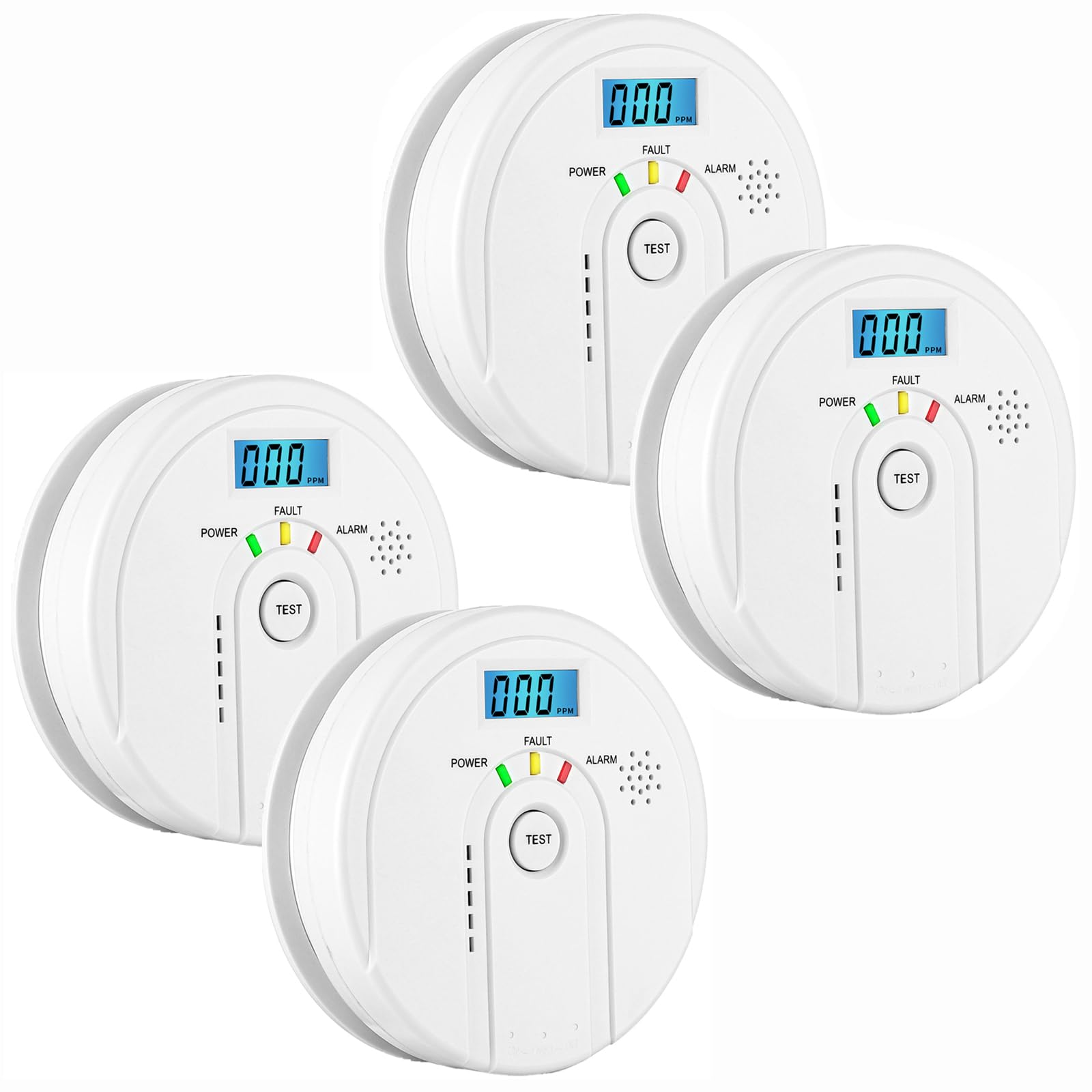 Carbon Monoxide Detector 4 Pack, Battery Operated Carbon Monoxide Alarm with LCD Digital Display, EN 50291 CO Alarms Monitor for Home Safety (AA Battery NOT Included) โ image 1
