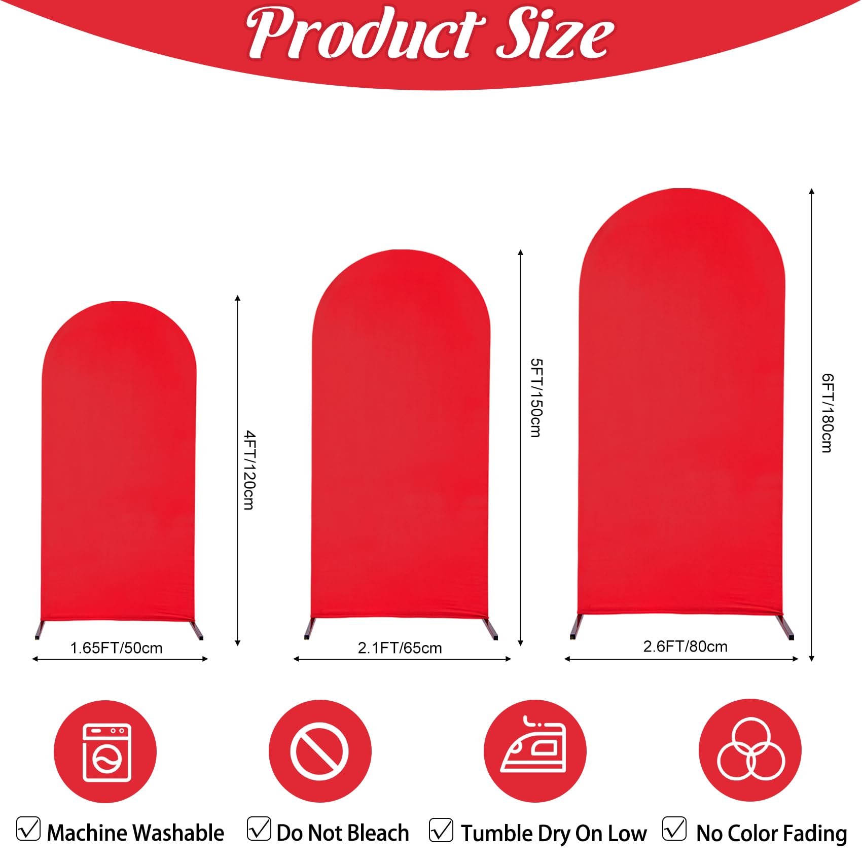 Spandex Fitted Wedding Arch Cover Set of 3 Red Arch Backdrop Cover, Round Top Chiara Backdrop Stand Covers for Wedding Birthday Party Baby Shower Banquet Arch Decoration (Red, 4FT,5FT,6FT)