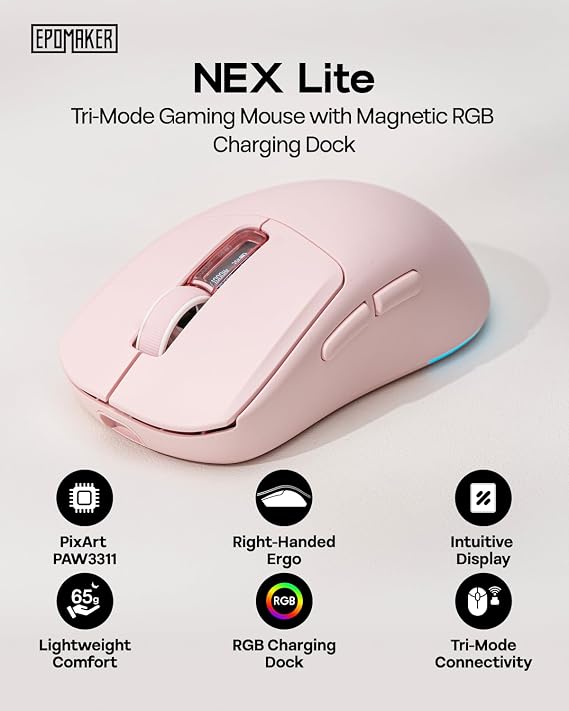 EPOMAKER NEX Lite Wireless Gaming Mouse w/Screens & RGB Charging Dock