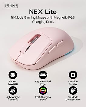 EPOMAKER NEX Lite Wireless Gaming Mouse w/Screens & RGB Charging Dock