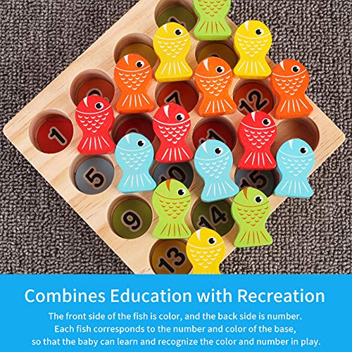 Moniel Jogo de pesca magnética de madeira Montessori Número Cognição Classificação de cores Quebra-c