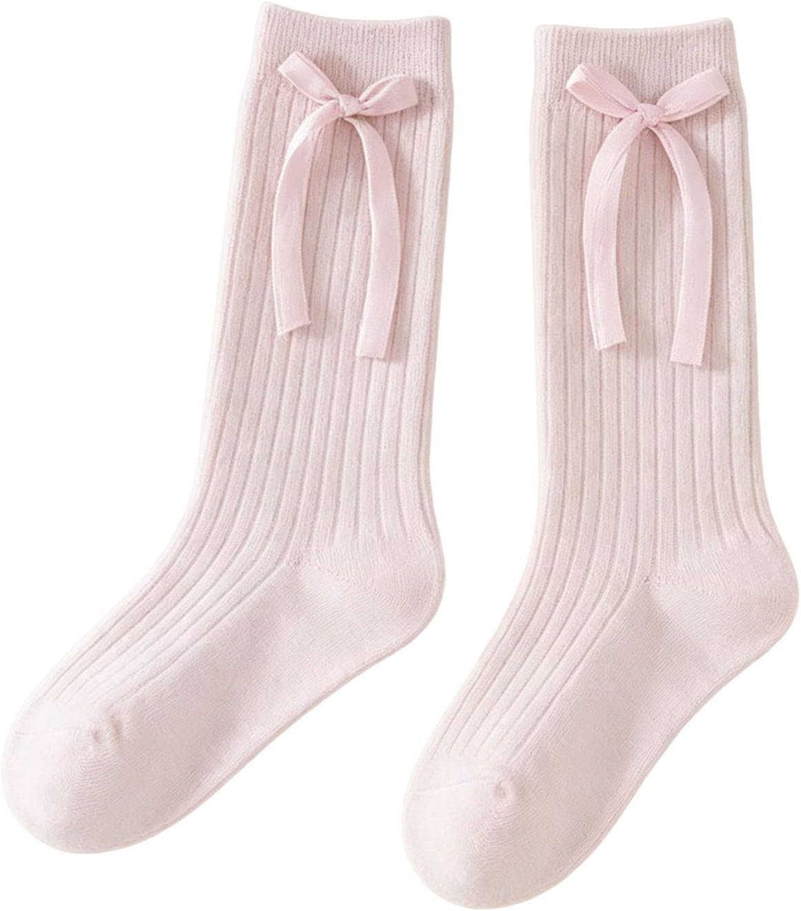 Girls Bow Crew Socks Ribbed Knit Dress Socks for Loafers