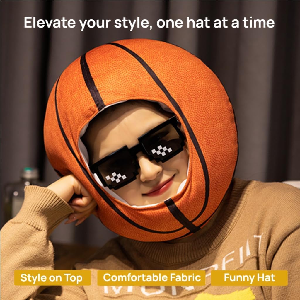 Basketball Plush Warm Hat,Halloween,Christmas,Carnival,Birthday Party Dressing Headwear, Adult Role-Playing Performance Hats(Without glasses)