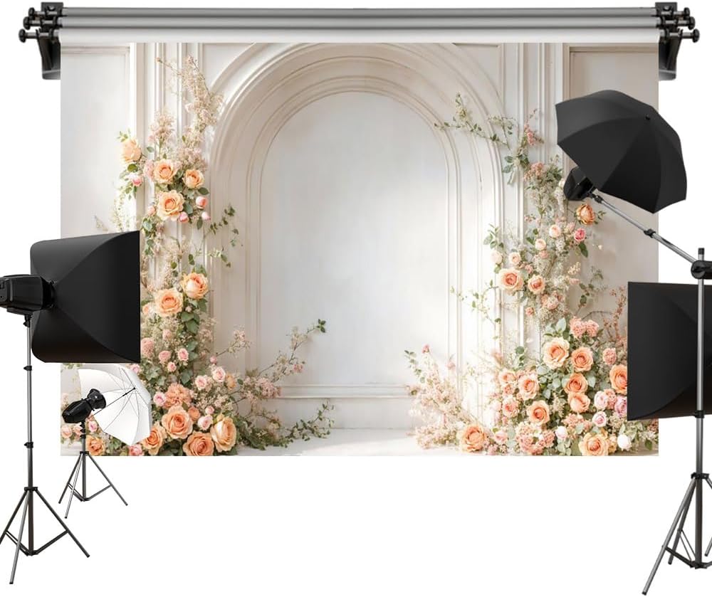 Kate 7x5ft/2.2x1.5m Arch Spring Backdrop Flowers White Wall Wedding Theme Digital Printed Cloth Background Photo Studio Props