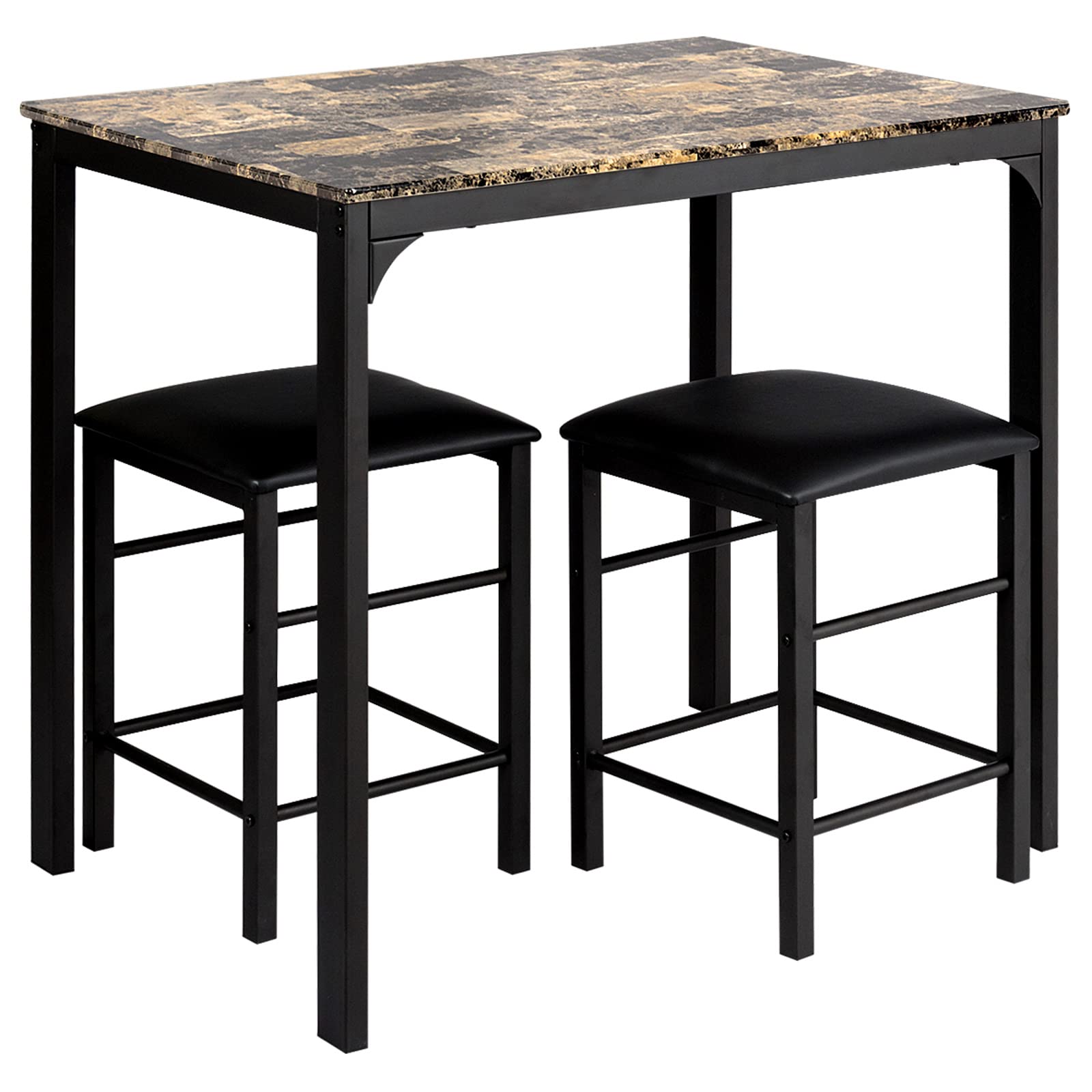 HOMASIS Mesa alta, mesa de bar con 2 taburetes, mesa de comedor de madera, taburetes de cocina con reposapiés, juego de 3 piezas para salón, chaise longue cocina con taburetes, 90 x 60 x 82 cm