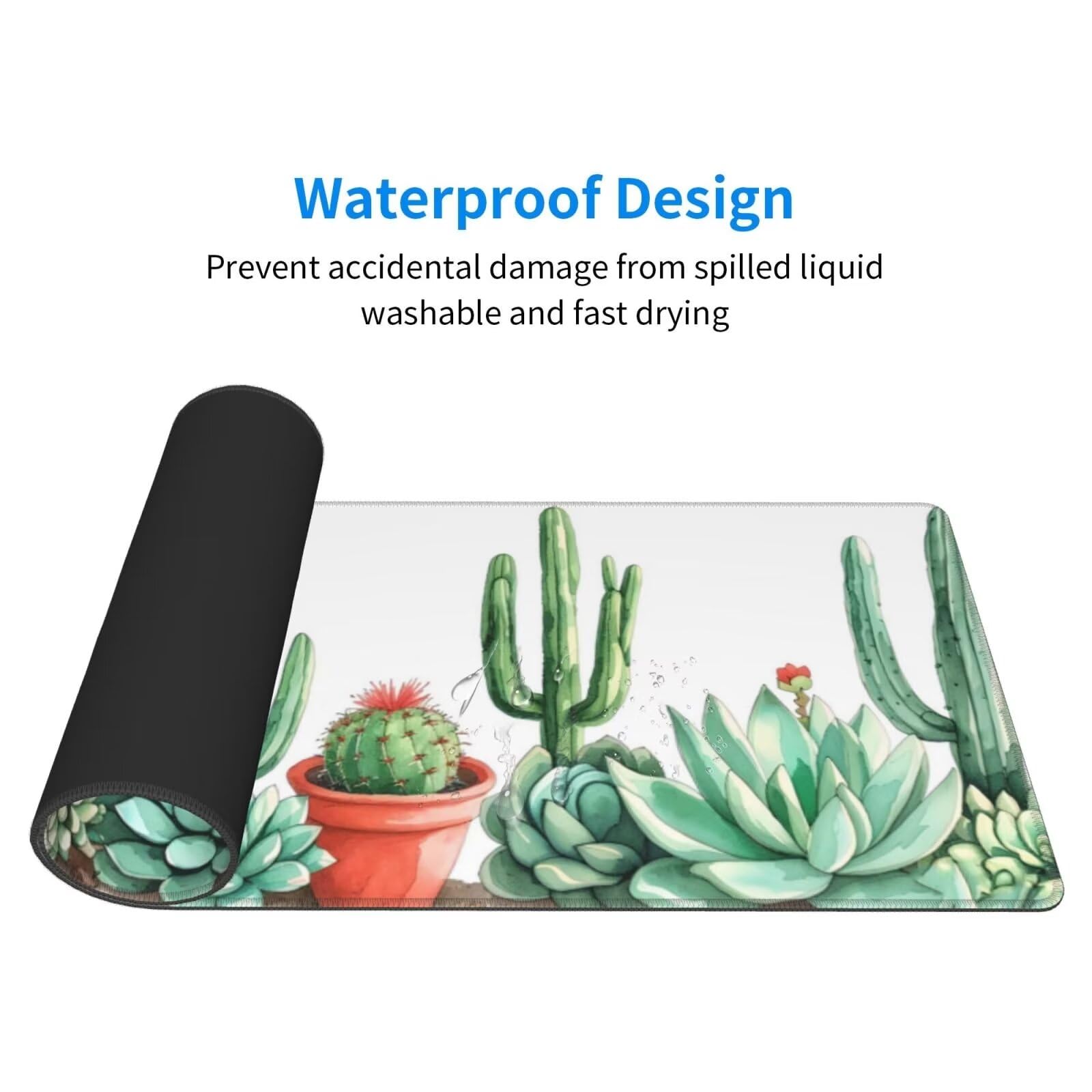 Tappetino Mouse, Tappetino Mouse Gaming Grande XXL 1500x800x3mm Tappetino Scrivania Mouse Pad, Base in Gomma Antiscivolo, Bordi Cuciti,Lavabile, Mousepad per Ufficio e Gaming (cactus) R-666