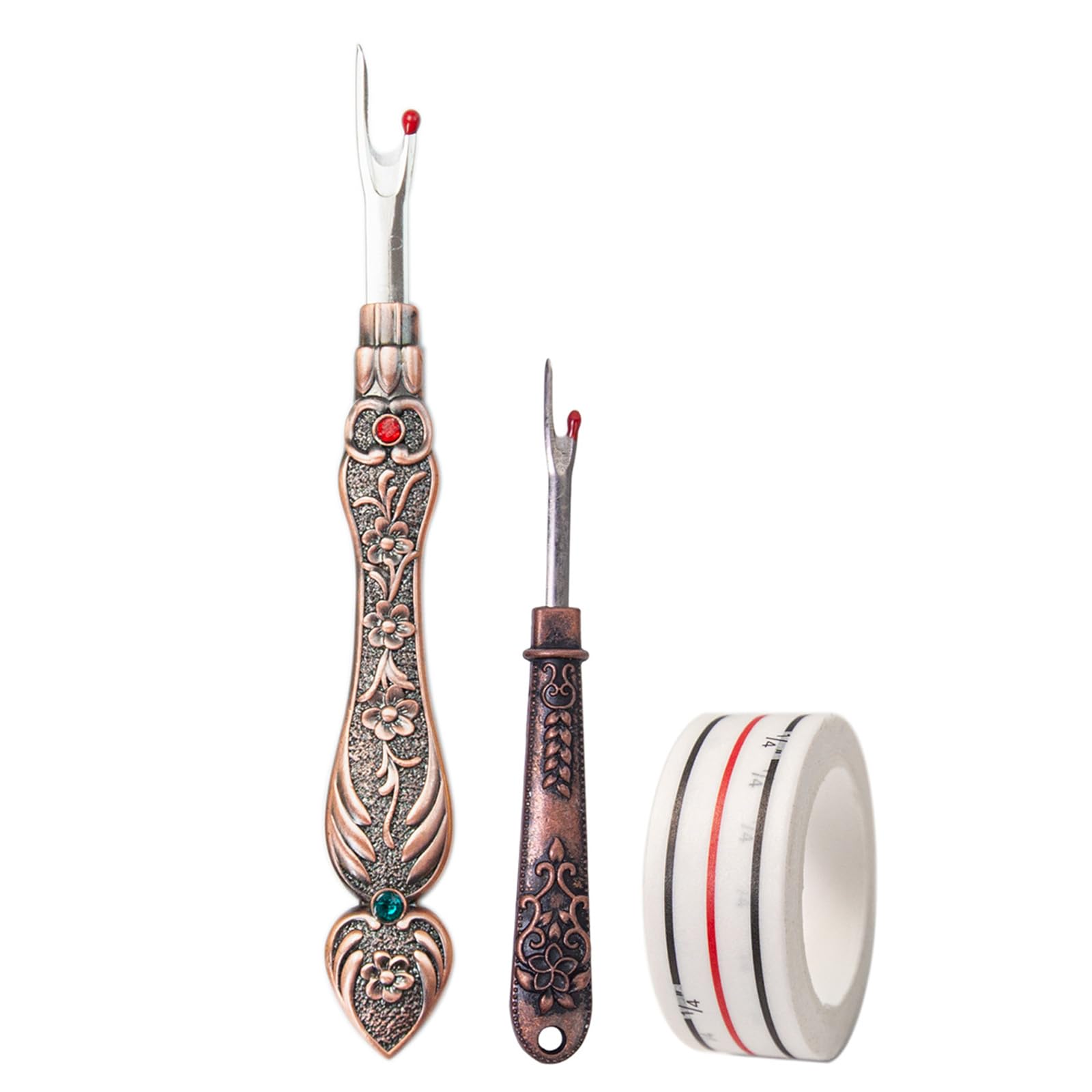 Buxuaaaa 2Pcs Metal Seam Rippers and Sewing Positioning Tape Set Stitching Rippers Thread Remover Tool for Needle Work Pattern Needlework Accessory