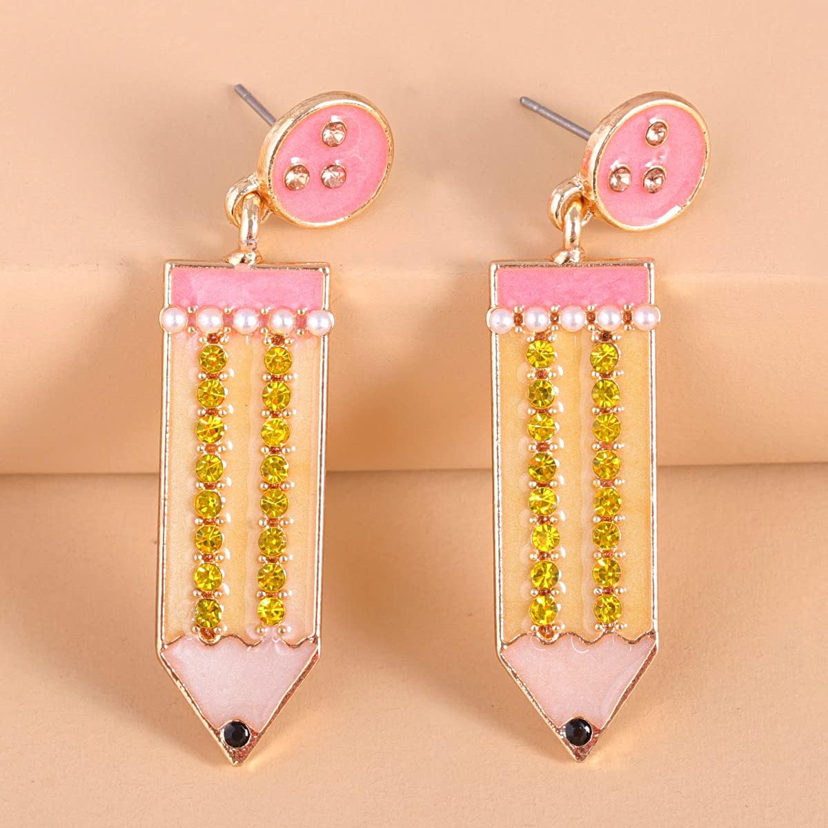 Funny Pencil Crystal Drop Dangle Earrings Stud Earrings for Women Teachers, Professors, Students Back to School Piercing Jewelry - Image 2