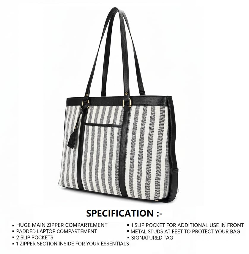 Image of K London Stylish Women's Office Bag - Canvas Laptop Tote for Professional & Casual Work Use | Durable and Elegant Shoulder bag | Handbag | 15.6 inch Laptop with double handles(2305 174 Parent)