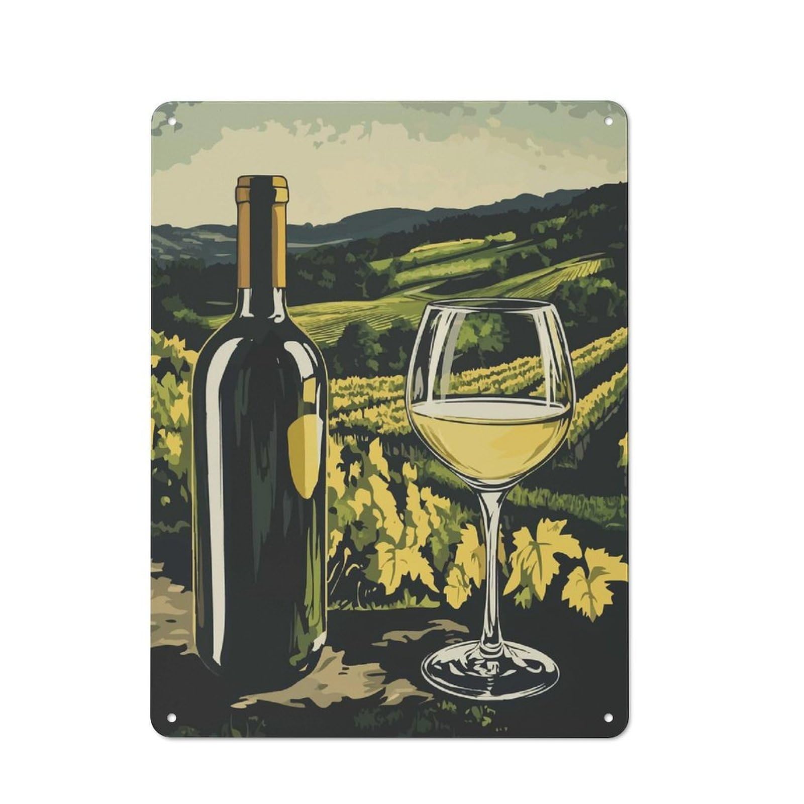 Junmoney Wine Bottle And Glass In Vineyard Tin Wall Plaque 40X30cm With For Hallway Wall, With Clear Retro Wall Decor Character