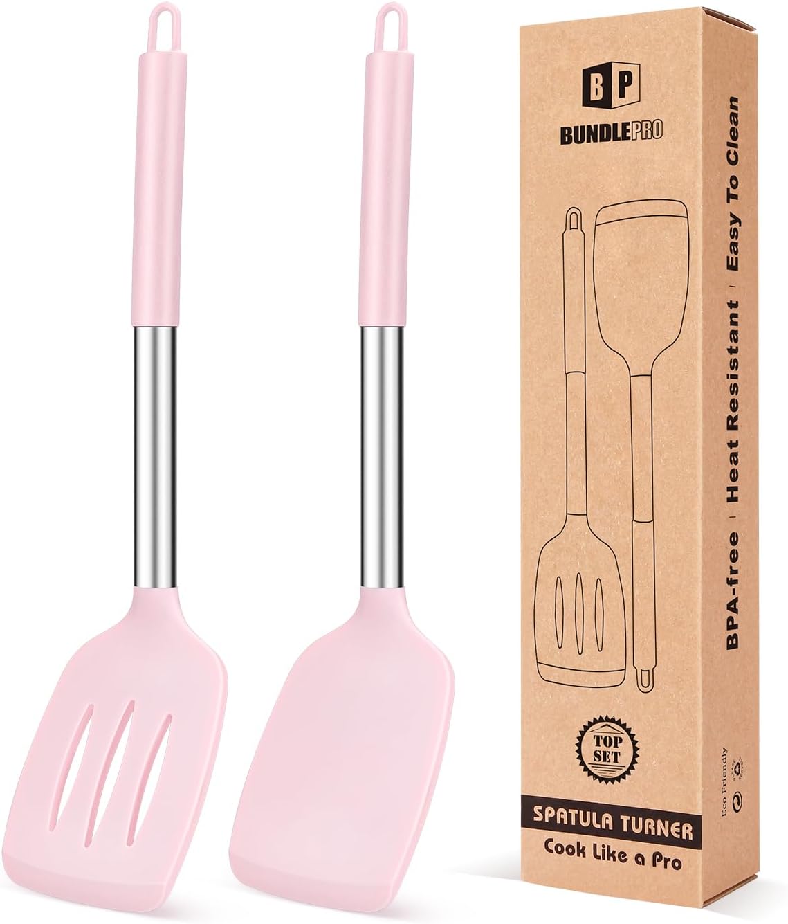 Pack of 2 Silicone Solid Turner,Non Stick Slotted Kitchen Spatulas,High Heat Resistant BPA Free Cooking Utensils,Ideal Cookware for Fish,Eggs,Pancakes