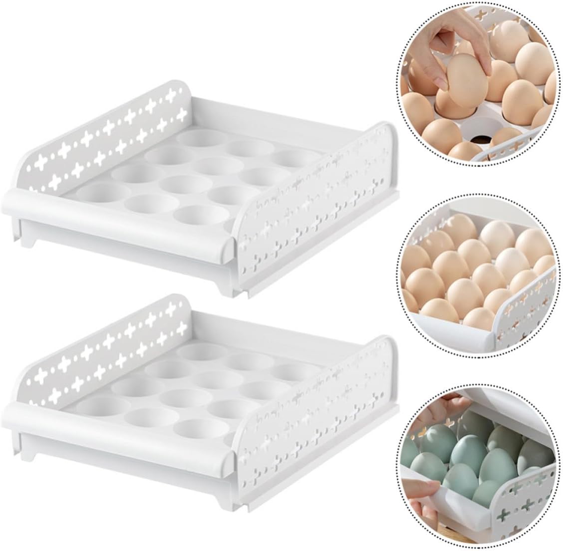 2pcs Fridge Egg Drawer Box, 20-cell PP Stackable